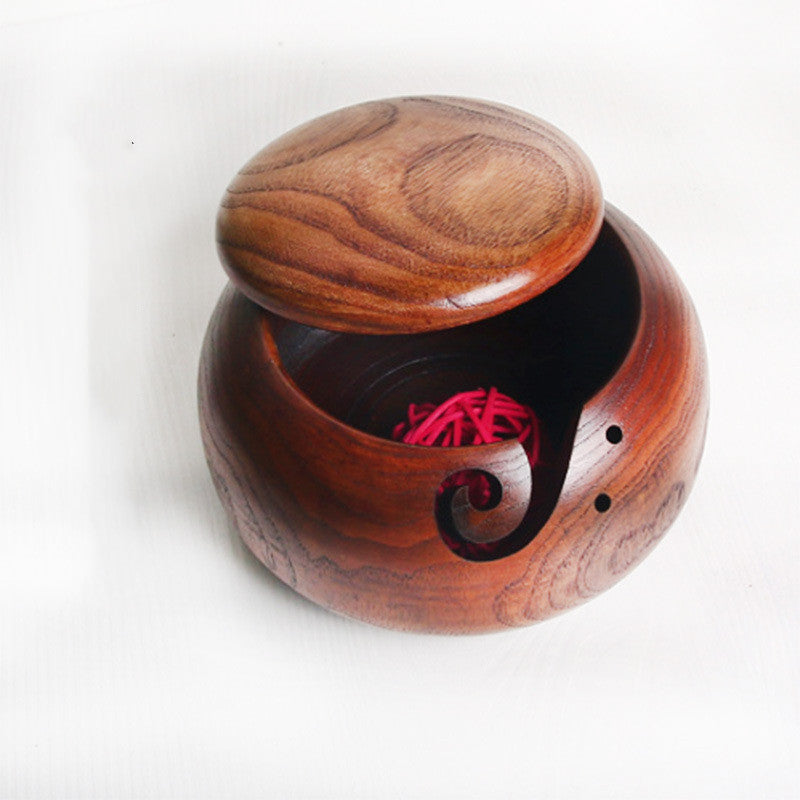 Artisan Wooden Yarn Bowl with Lid – Handcrafted Knitting & Crochet Organizer