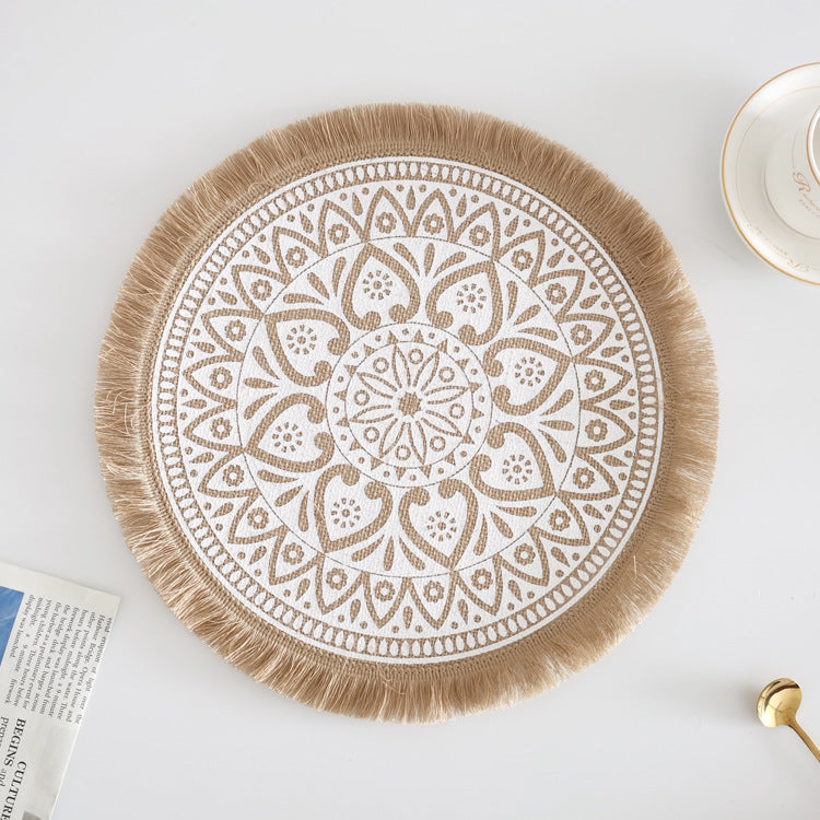 Boho Round Jute Fringe Placemats – Natural Woven Table Decor