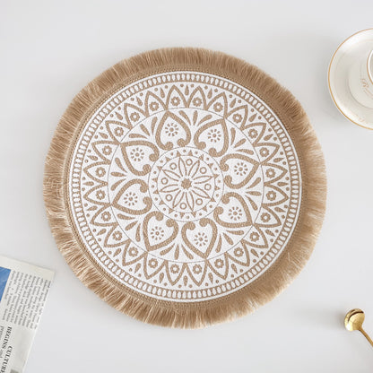 Boho Round Jute Fringe Placemats – Natural Woven Table Decor