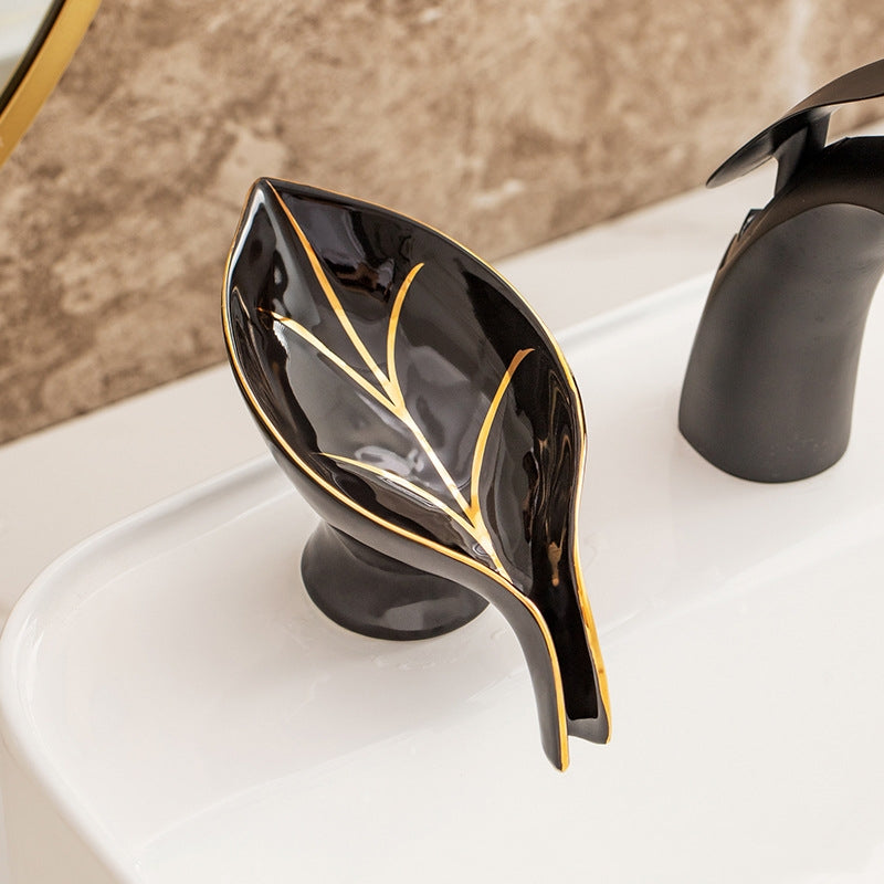 Botanical Leaf Ceramic Soap Dish – Elegant Bathroom & Kitchen Soap Holder