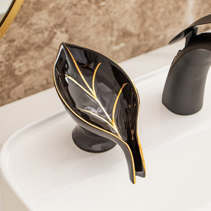Botanical Leaf Ceramic Soap Dish – Elegant Bathroom & Kitchen Soap Holder