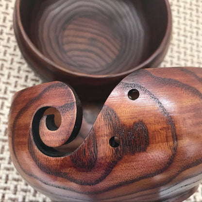 Artisan Wooden Yarn Bowl with Lid – Handcrafted Knitting & Crochet Organizer