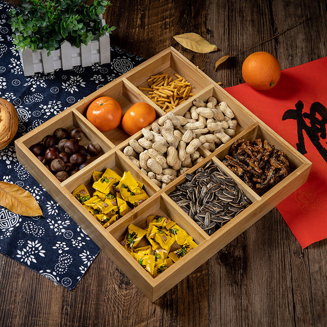 Bamboo Divided Serving Tray – Natural Compartment Snack & Appetizer Organizer