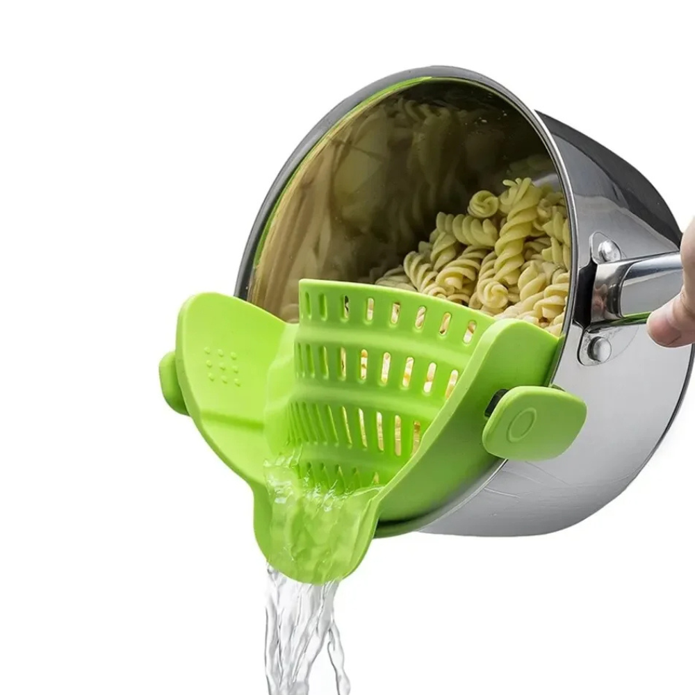 Silicone Clip-On Pot Strainer: Secure Grip, Easy One-Handed Draining for Pasta, Vegetables & More