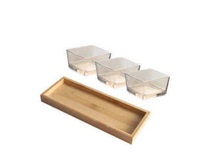 Bamboo Divided Serving Tray with Glass Bowls – Modular Snack & Appetizer Organizer