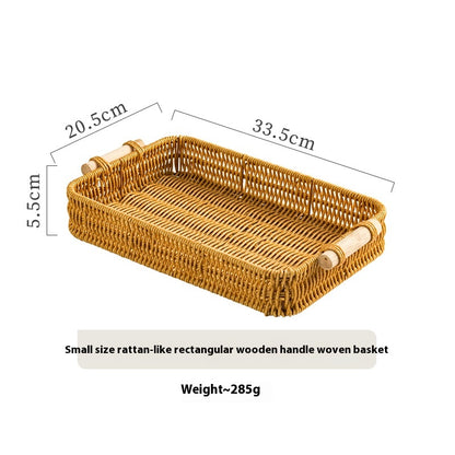 Handwoven Rattan Bread Tray – Rectangular Serving & Kitchen Organizer