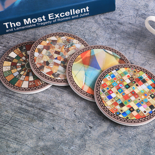 Boho Artisan Cork-Back Ceramic Coaster Set