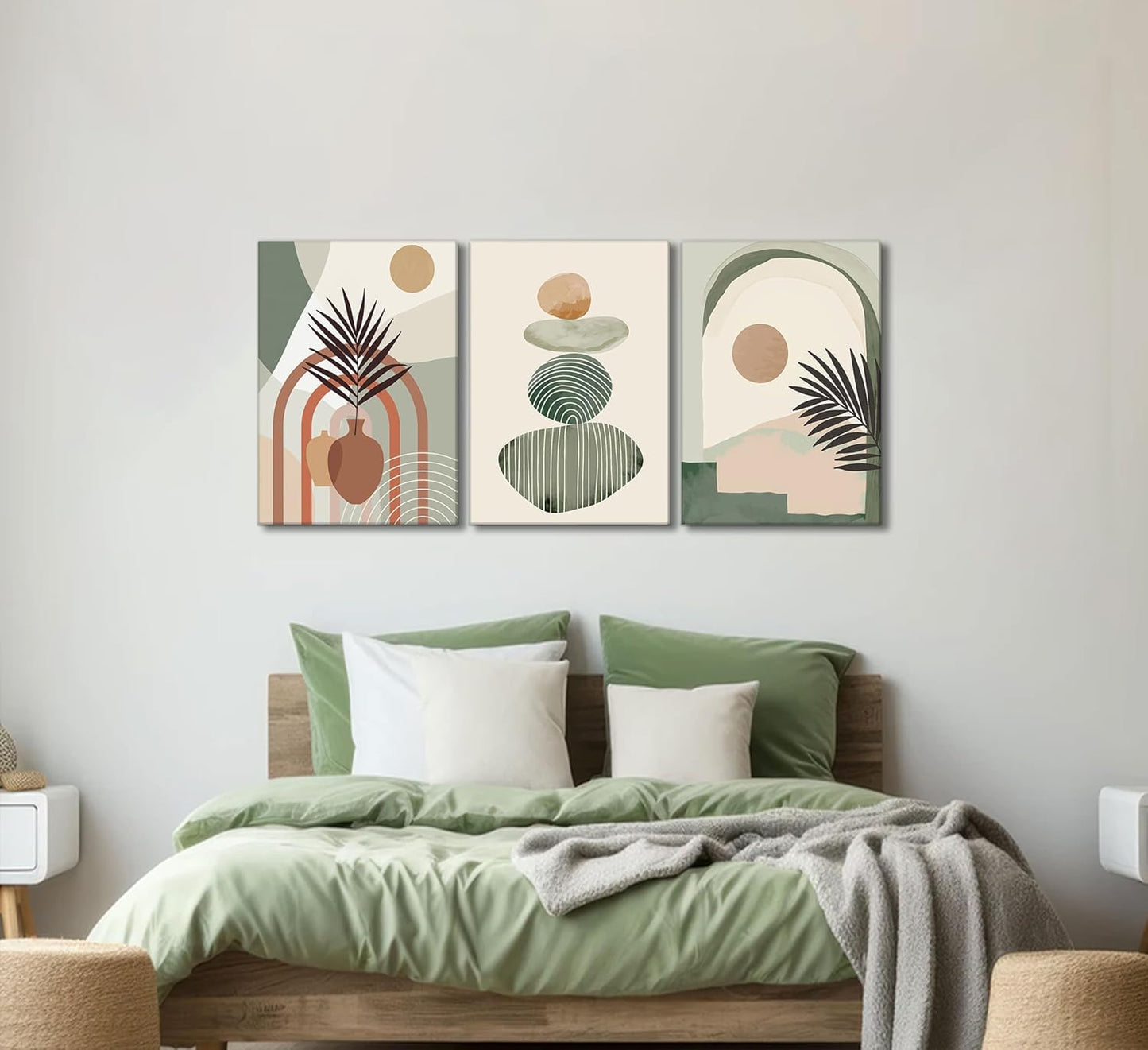 Serene Botanical Balance 3-Piece Framed Boho Canvas Wall Art Set (12” x 16”)