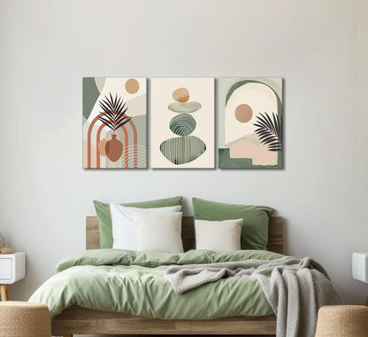 Serene Botanical Balance 3-Piece Framed Boho Canvas Wall Art Set (12” x 16”)
