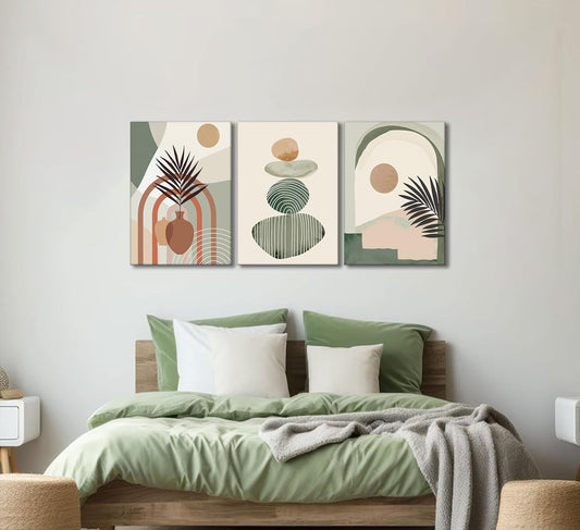 Serene Botanical Balance 3-Piece Framed Boho Canvas Wall Art Set (12” x 16”)