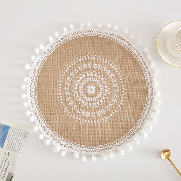 Boho Round Jute Fringe Placemats – Natural Woven Table Decor