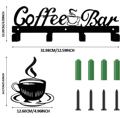 Wall Mounted Coffee Mug Rack with Hooks – Metal Coffee Cup Holder Organizer (5 Hooks)