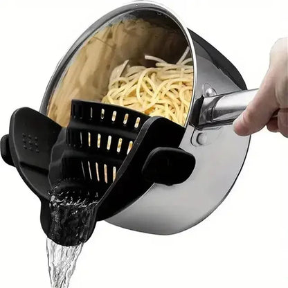 Silicone Clip-On Pot Strainer: Secure Grip, Easy One-Handed Draining for Pasta, Vegetables & More