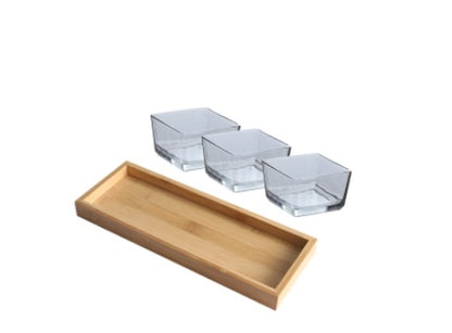 Bamboo Divided Serving Tray with Glass Bowls – Modular Snack & Appetizer Organizer