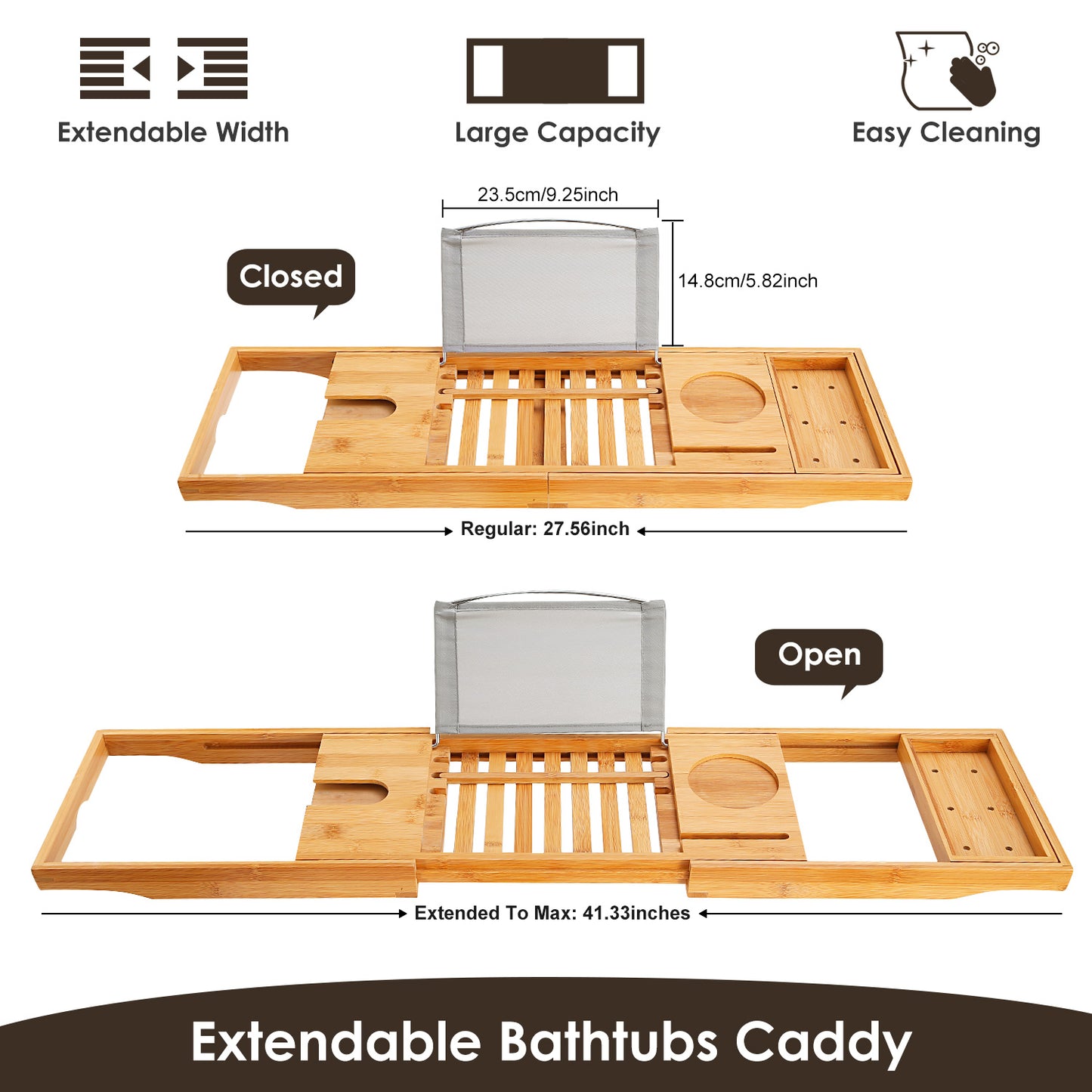 Spa Retreat Adjustable Bamboo Bathtub Caddy Tray