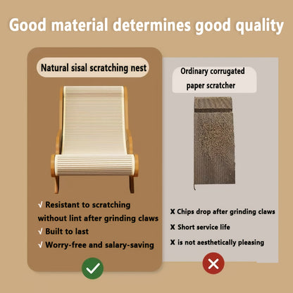 Natural Sisal Cat Scratcher Lounge with Solid Wood Frame