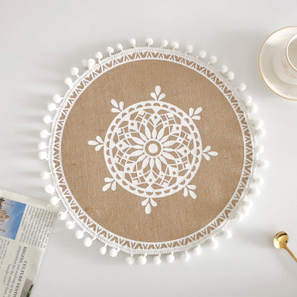 Boho Round Jute Fringe Placemats – Natural Woven Table Decor