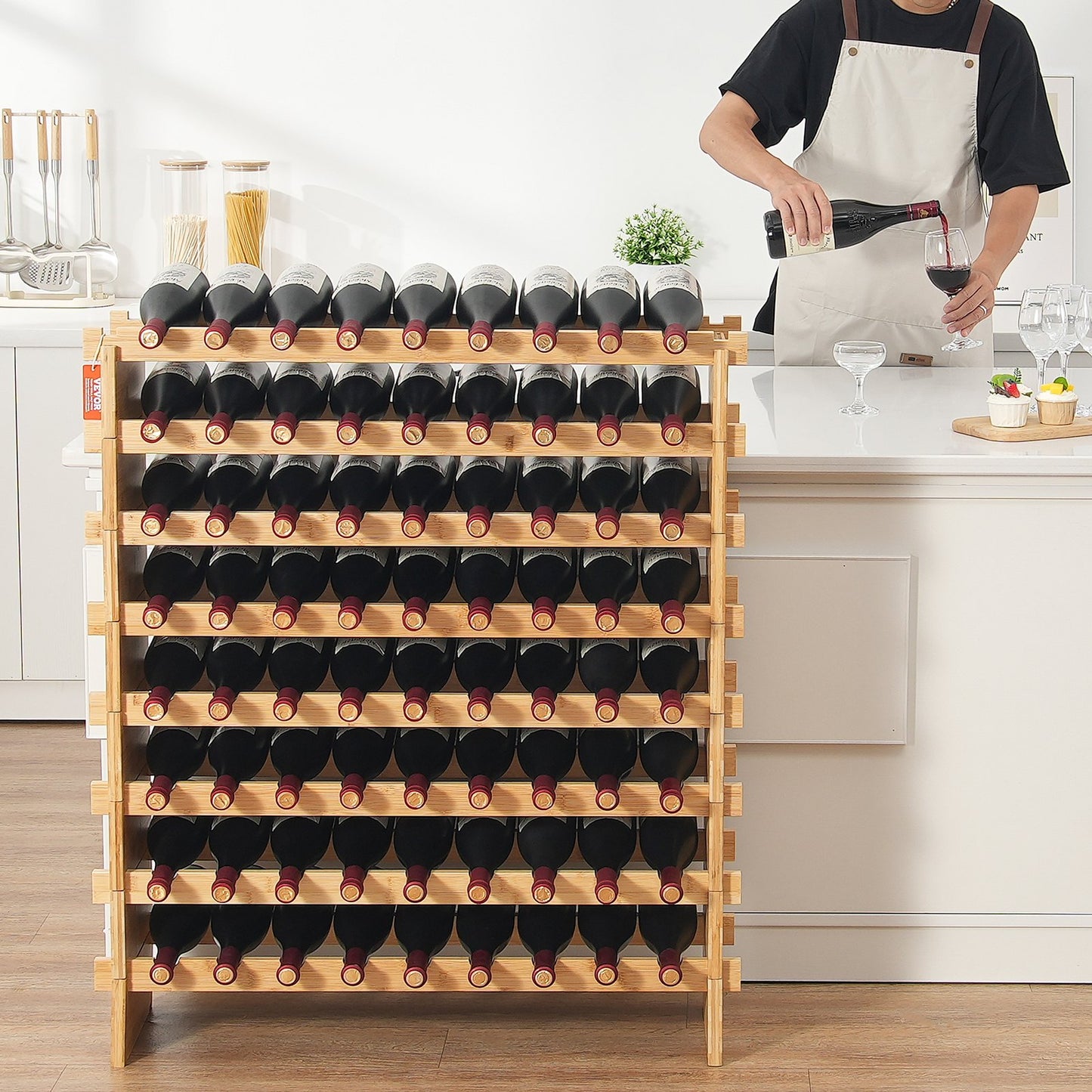 Modular 72-Bottle Bamboo Wine Rack for Home & Cellar