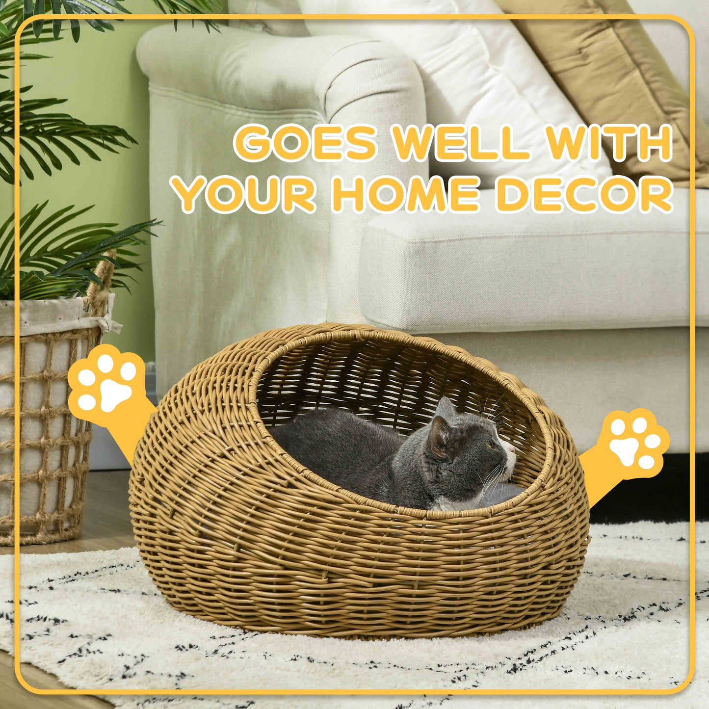 Boho Wicker Cat Cave Bed for Small Dogs & Cats