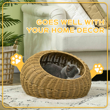 Boho Wicker Cat Cave Bed for Small Dogs & Cats