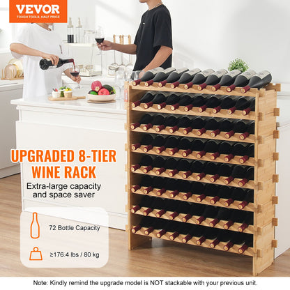 Modular 72-Bottle Bamboo Wine Rack for Home & Cellar
