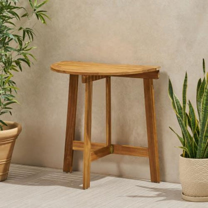 Folding Acacia Wood Half-Round Bistro Table – Space-Saving Balcony Patio Table