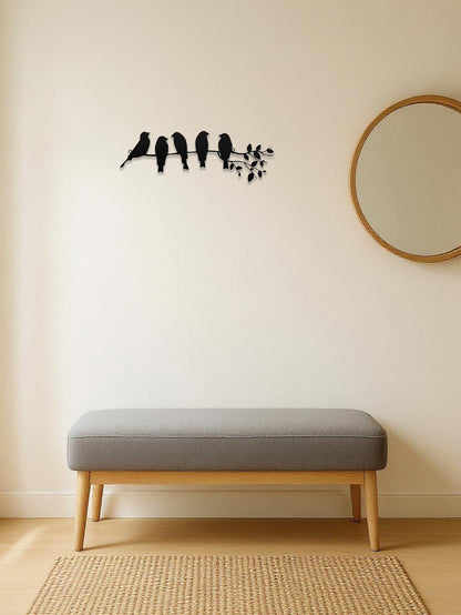 Minimalist Metal Birds on Branch Wall Art – Modern Nature Wall Sculpture