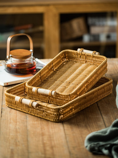 Handwoven Rattan Bread Tray – Rectangular Serving & Kitchen Organizer