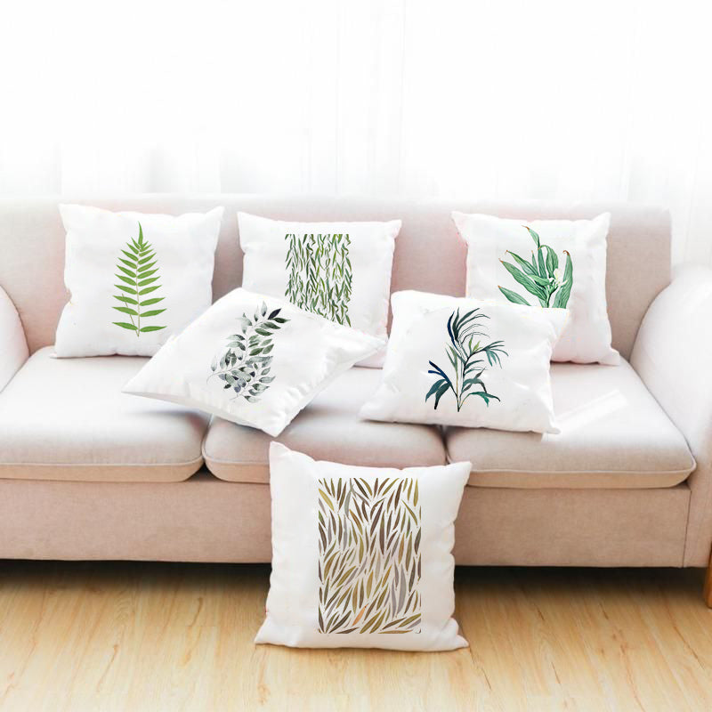 Verdant Minimalist Green Leaf Pillow Cover