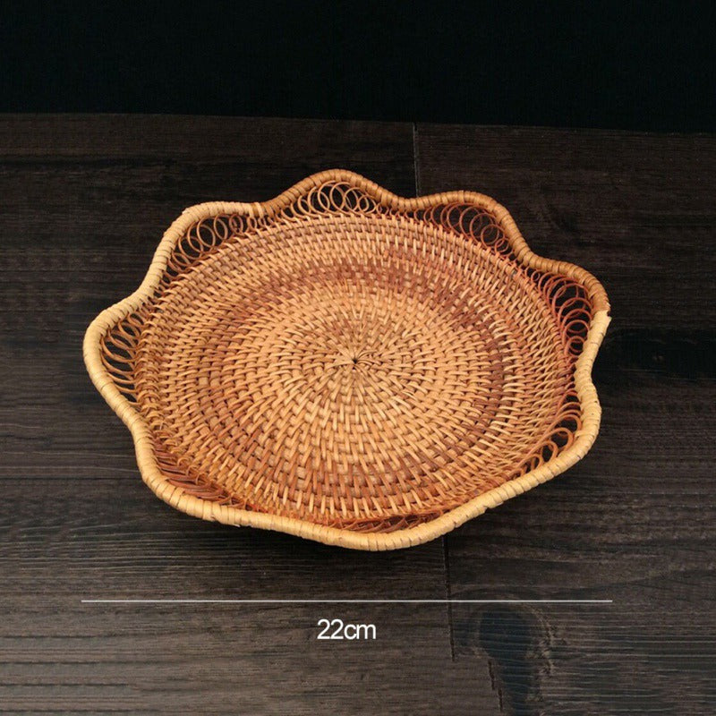 Handwoven Rattan Wavy Edge Fruit & Snack Serving Tray