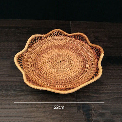 Handwoven Rattan Wavy Edge Fruit & Snack Serving Tray