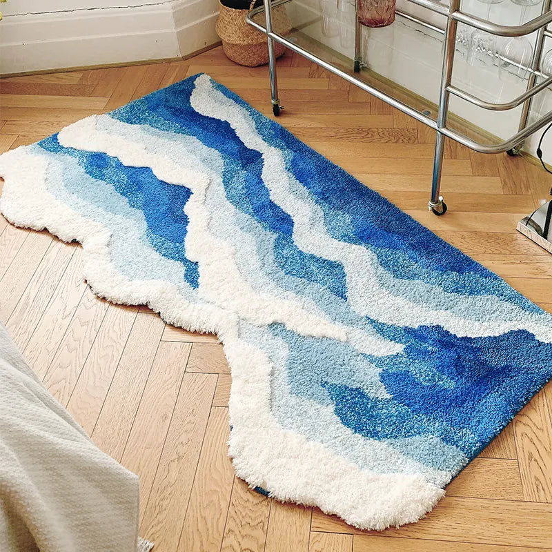 Ocean Wave Washable Area Rug – Non-Slip Absorbent Bath & Bedroom Floor Mat