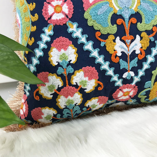 Artisan Embroidered Boho Throw Pillow Cover