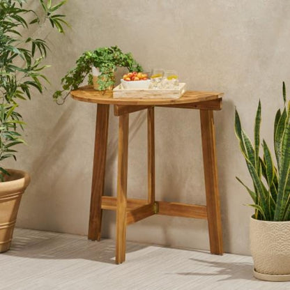 Folding Acacia Wood Half-Round Bistro Table – Space-Saving Balcony Patio Table