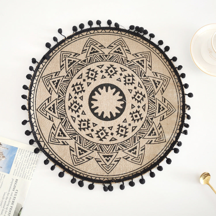 Boho Round Jute Fringe Placemats – Natural Woven Table Decor