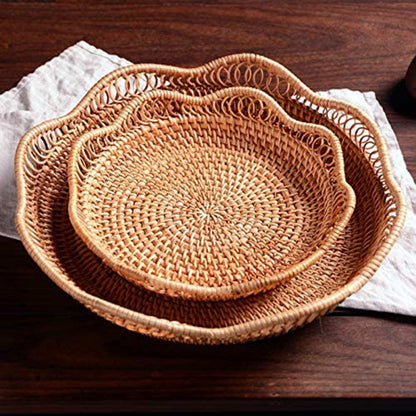 Handwoven Rattan Wavy Edge Fruit & Snack Serving Tray