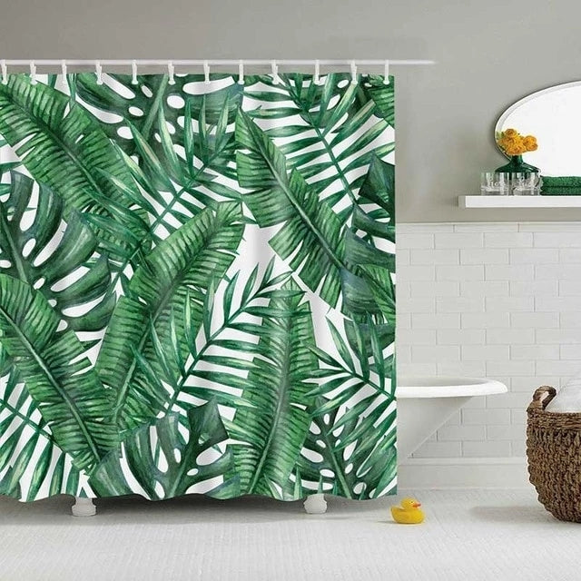 Island Oasis Tropical Botanical Shower Curtain – Lush Monstera Bathroom Curtain
