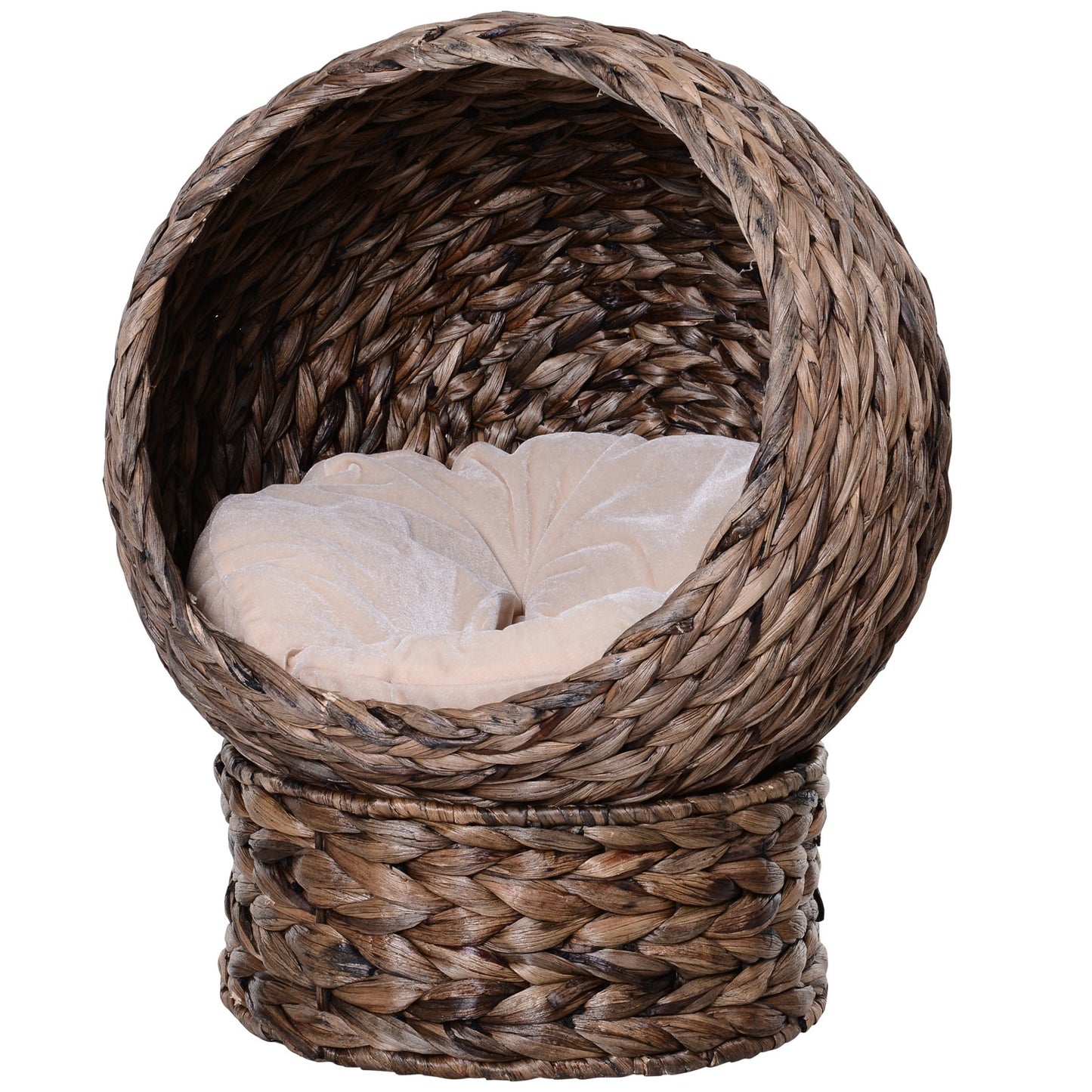 Elevated Wicker Kitten Nest with Plush Cushion