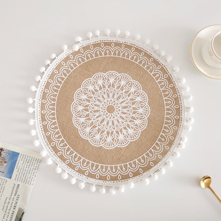 Boho Round Jute Fringe Placemats – Natural Woven Table Decor