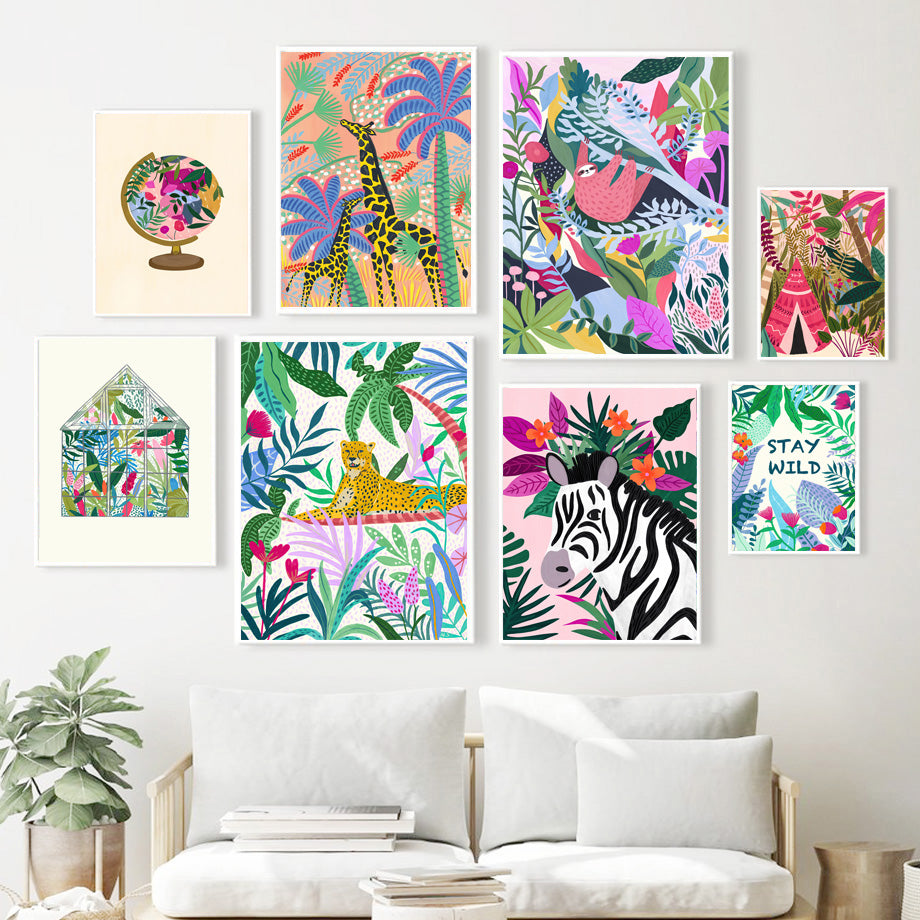 Tropical Jungle Animal Canvas Wall Art – Safari Nursery & Kids Room Decor Collection
