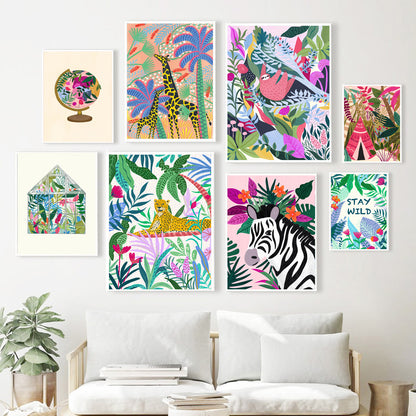 Tropical Jungle Animal Canvas Wall Art – Safari Nursery & Kids Room Decor Collection