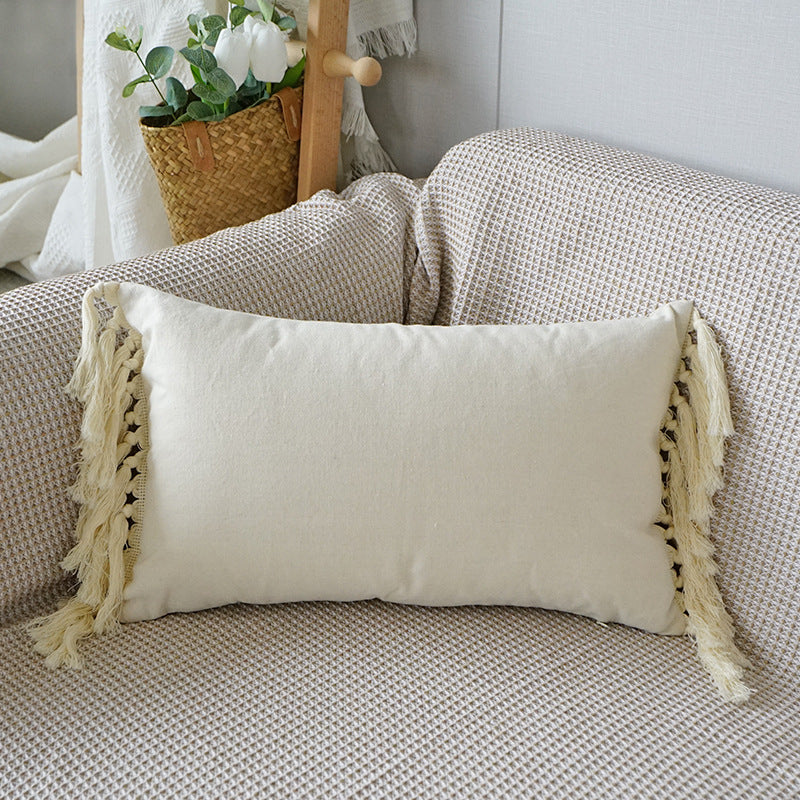 Artisan Tufted Boho Canvas Pillow Cover with Tassels