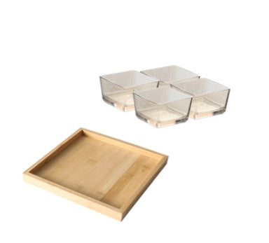 Bamboo Divided Serving Tray with Glass Bowls – Modular Snack & Appetizer Organizer