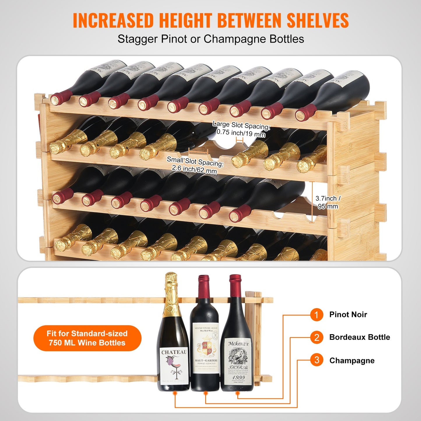 Modular 72-Bottle Bamboo Wine Rack for Home & Cellar
