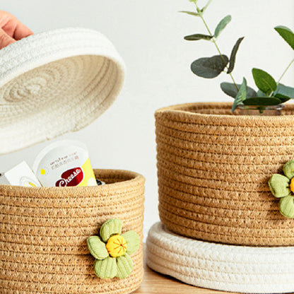 Cotton Rope Desktop Storage Basket with Lid – Woven Organizer with Dust-Proof Cover
