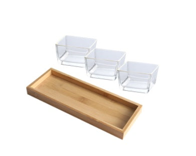 Bamboo Divided Serving Tray with Glass Bowls – Modular Snack & Appetizer Organizer