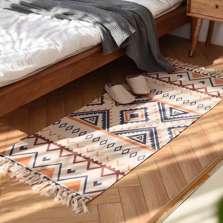 Hemp Blend Boho Geometric Runner Rug with Tassels