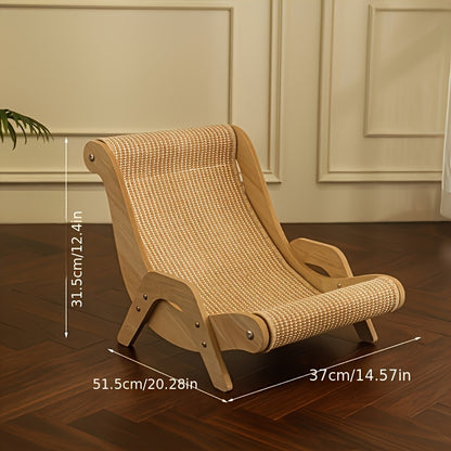 Natural Sisal Cat Scratcher Lounge with Solid Wood Frame