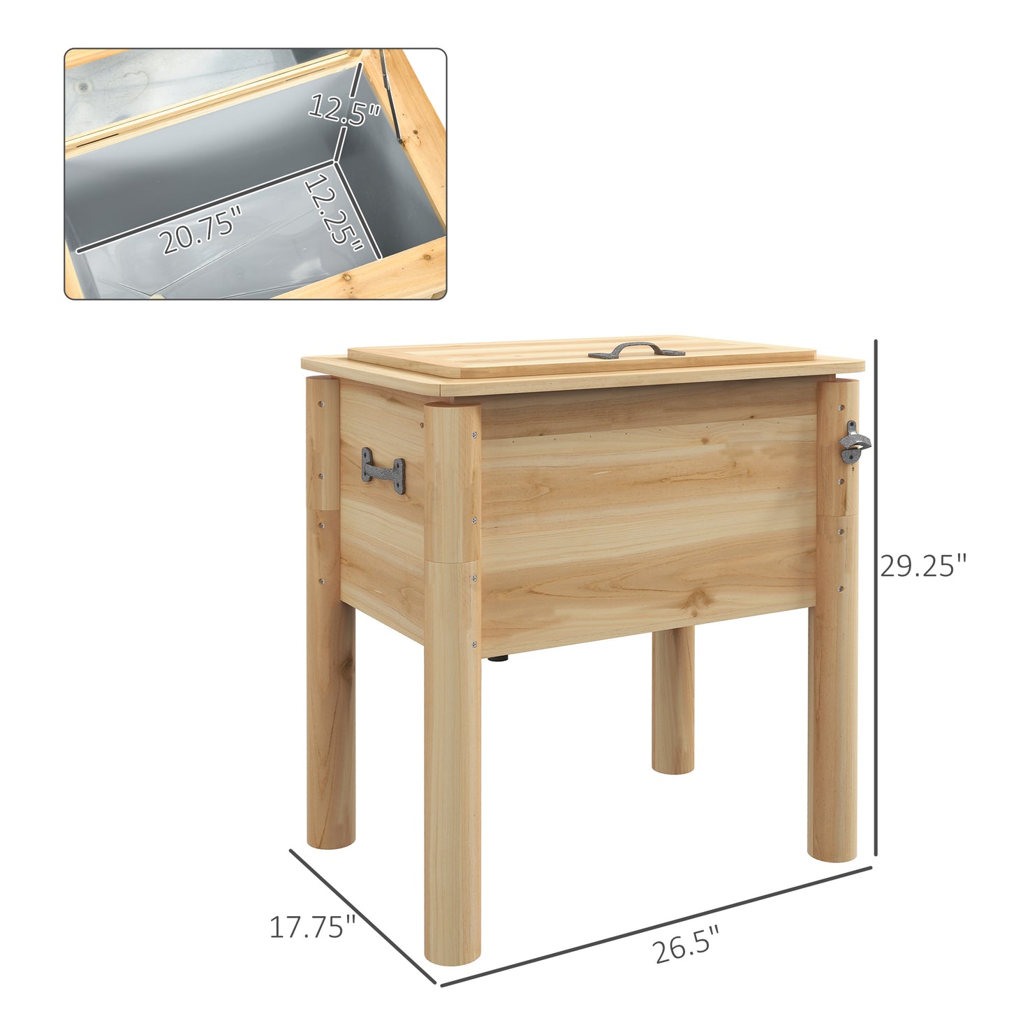 Outdoor Wooden Beverage Cooler Table with Bottle Opener – 54QT Patio Drink Cooler