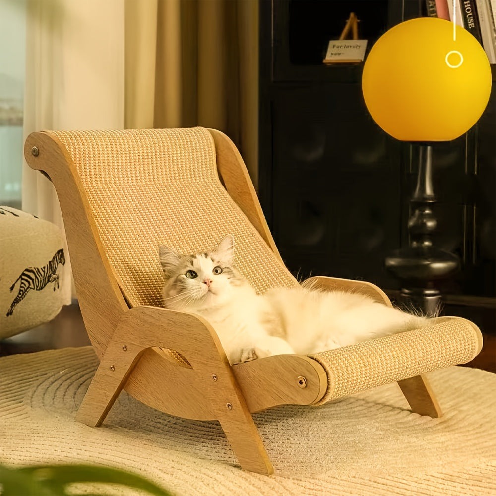 Natural Sisal Cat Scratcher Lounge with Solid Wood Frame